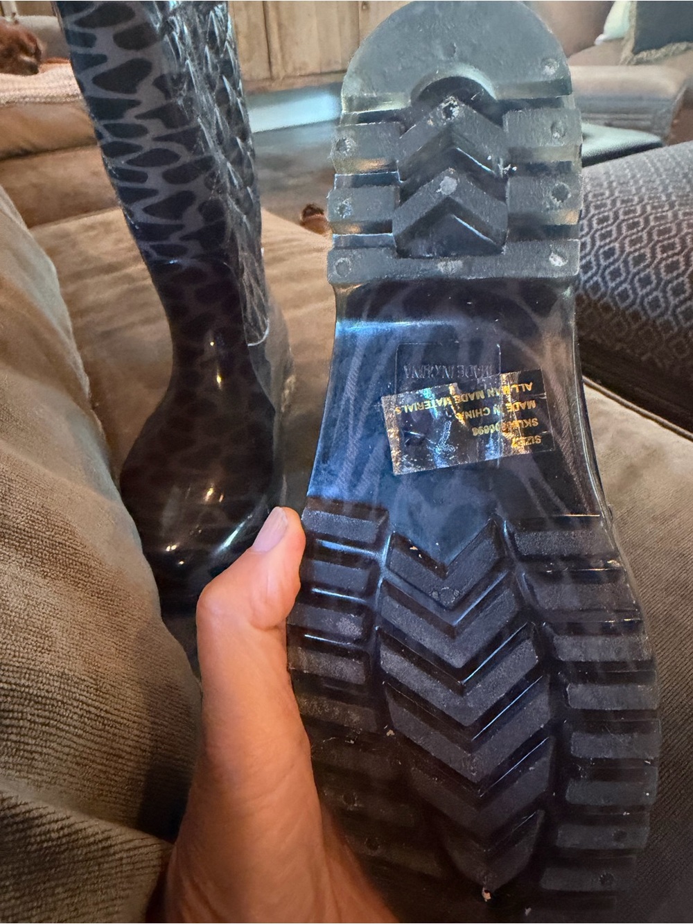 Patterned Black Rain Boots - Picture 2 of 5